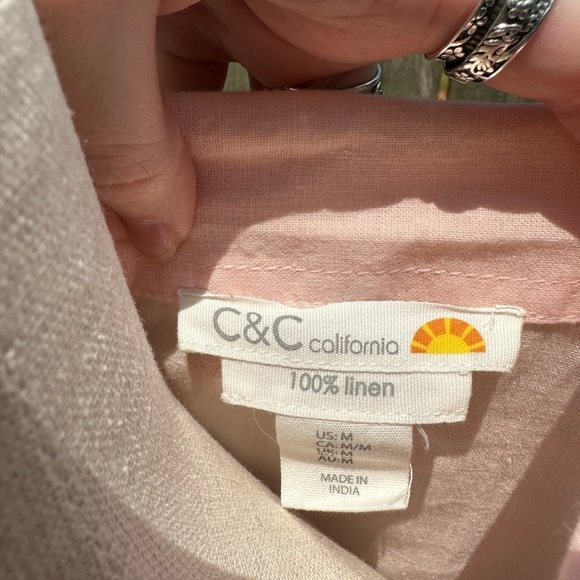 C&C California Baby Pink 100% Linen Long Sleeve Collared Neckline Casual Top - Picture 5 of 6